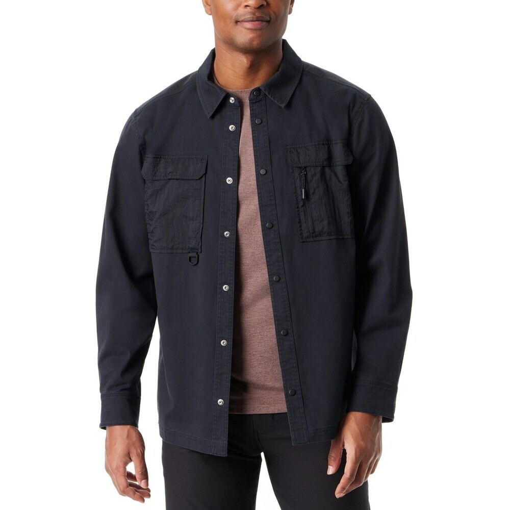 Bass Outdoor Shacket Mens Small Black Relaxed Fit Snap-Front Long Sleeve MAC116